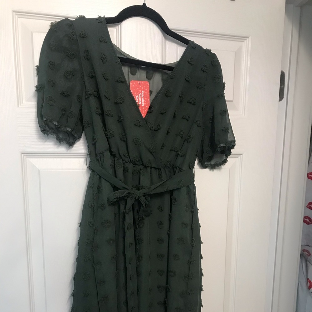 A dress from Pat Pat, size medium color Hunter green with light green polka dots